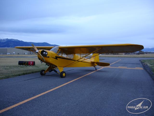 N70497 Cub J3 on taxiway J to runway 3 at KBZN.